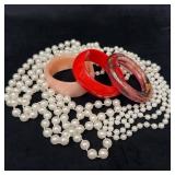 Three Vintage Bangles and Faux Pearl Neckaces