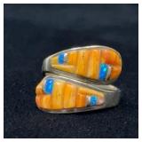 Sterling Silver Spiny Oyster Inlay Ring Size