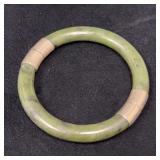Jade Bangle with Silver Tone Clasp and Hinge