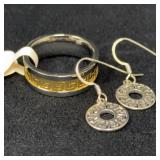 Titanium Greek Key Ring & Sterling Earrings