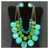 Multi-Strand Turquoise and Green Statement Ne