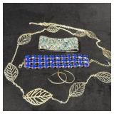 Jewelry Lot: Leaf Necklace, Two Bracelets, Ho