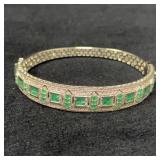 Sterling Silver Bracelet with Green Faux Gems