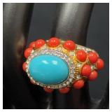 Kenneth Jay Lane Simulated Coral and Turqouie