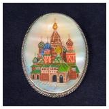 Russian Fedoskino Hand Painted Abalone Pin