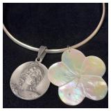 Sterling Silver Collar Necklace with Shell &