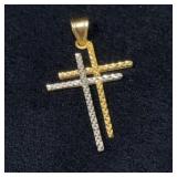 14k Gold Double Cross Pendant, 1.9g