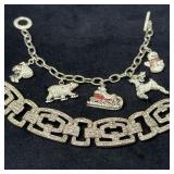 Two Silver Tone Bracelets With Holiday Charms