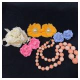 Vintage Jewelry Set with Earrings, Brooch, &