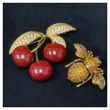 Two Joan Rivers Brooches: Cherry and Bee