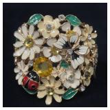 Floral Enamel and Rhinestone Hinge Bangle