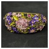 Floral Hinge Bangle with Enamel and Rhineston