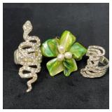 Three Statement Rings, Size 7-7.5