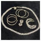 Crystal Necklace and Four Pairs of Earrings