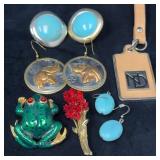 Jewelry Lot with Brooches, Earrings, &