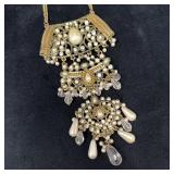 Dramatic Gold Tone Statement Necklace