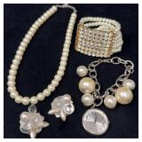 Faux Pearl Jewelry Lot with Watch and Brace