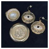 Gold Tone Jewelry Lot with Brooches, Ring, &