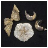 Sterling Silver Jewelry Lot: Pins, Earrings,
