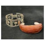 Glass Cuff and Silver Tone Palmetto Bracelets