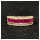 Sterling Silver Ring with Red Gemstones, Size