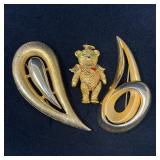 Batya Bear Brooch and MJENT Brooches Trio