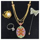 Jewelry Lot With Butterfly Pin and Size 7ï¿½Ri