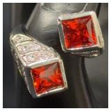 Split Shank Ring with Red Gemstones, Size 6