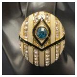 Akkad Gold Tone Ring with Blue Stone, Size 9