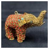 Brass Elephant Pendant with Inlay