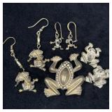 Frog-Themed Brooch and Earrings Set