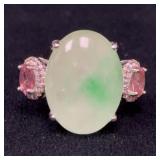 Sterling Silver Jade and Pink Stone Ring Size