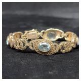 Sterling Silver Marcasite and Blue Stone Link
