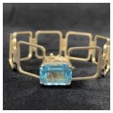 Sterling Silver Link Bracelet with Large Blue