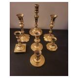 7 Mixed Polished Brass Candlesticks