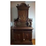 Ornate Solid Oak Two-Piece Sideboard Cabinet