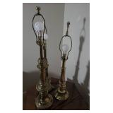 3 Brass Table Lamps with Shades