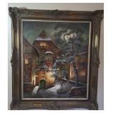 Rommel Signed Oil Painting of Winter Village