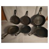 Six Cast Iron Frying Pans Assortment