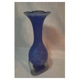Polish Blue Art Glass Vase, 12-Inch