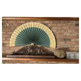 Decorative Items Including Fan, Wood, &