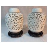 6in White Reticulated Porcelain Jars