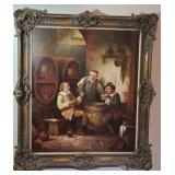 Oil Painting of Tavern Scene signed.
