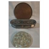 Hammered Copper Tray with Two Flower Frogs