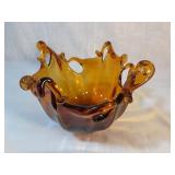 White Cristal Murano Amber Art Glass Bowl 9'