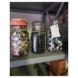 Three Vintage Jars with Buttons and Marbles