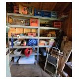 2 Shelf Units of Tools, Hardware, Chairs, and