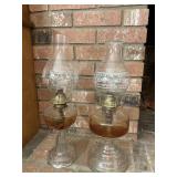 Glass Oil Lamps with Etched Shades
