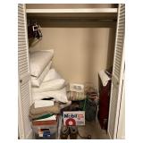 Closet Contents Including Linens, Suitcase, H