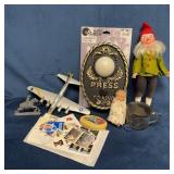 Lot: Stamps, Toys, Decor, Metalware